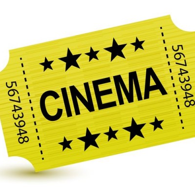 Yellow cinema ticket illustration design over white